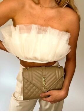 Anna Grace Top Size S White Cream Tulle Cropped Strapless Boho Dress up Cocktail